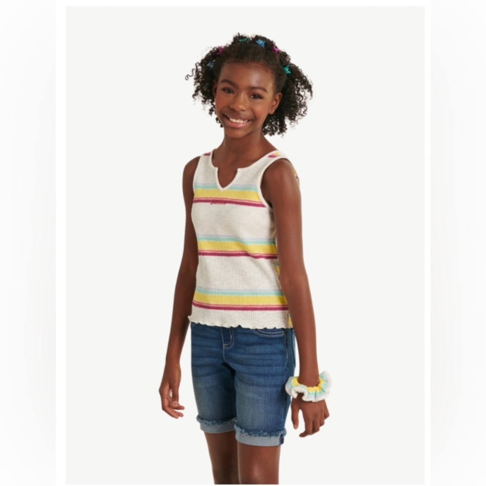 Justice Red and Yellow Striped Tank Top with matching hair tie 🎀